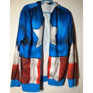 Marvel Captain America Costume Hoodie Mask Zip Shield Backpack Mens Large Blue